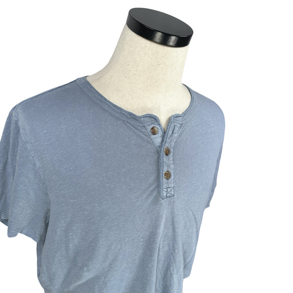 Marine Layer Henley T-Shirt Mens Large Blue Hemp Cotton Short Sleeve Button - Picture 2 of 10